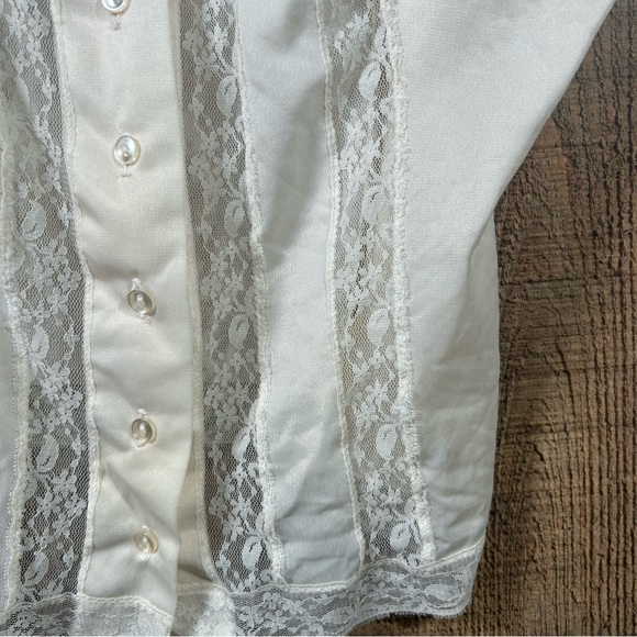 Vintage White Lace Trim Satin Camisole Romantic Button Front Cottagecore Top - Picture 4 of 6